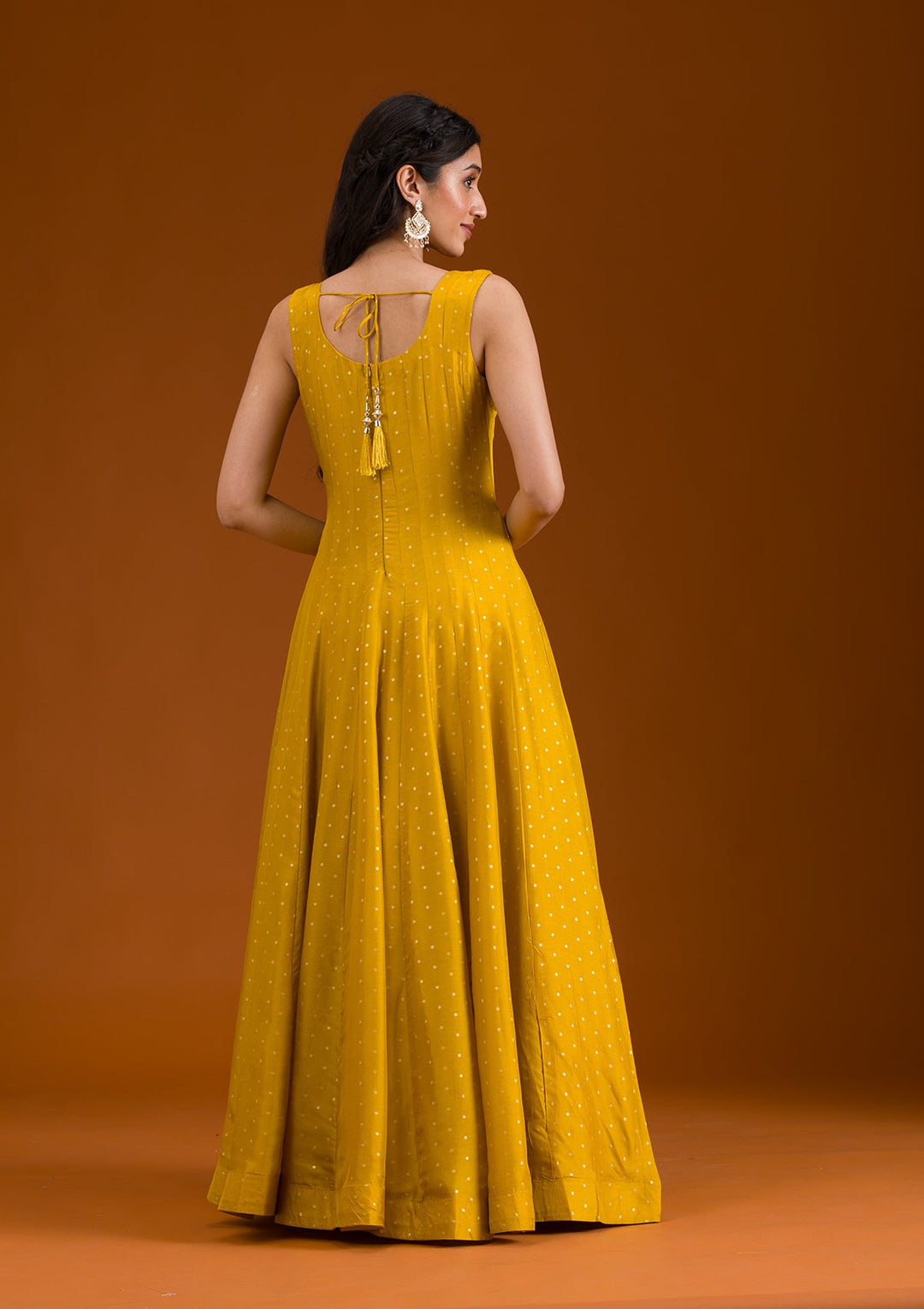 Mustard Threadwork Georgette Readymade Salwar Suit-Koskii