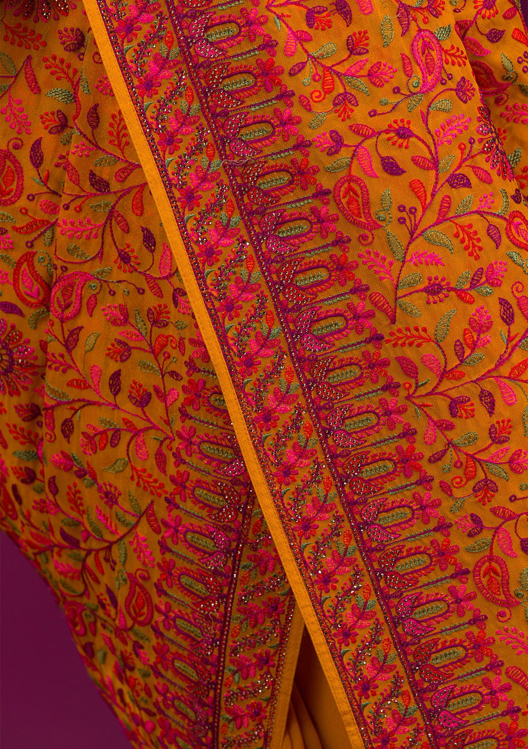 Mustard Threadwork Georgette Saree-Koskii