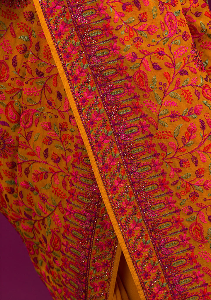Mustard Threadwork Georgette Saree-Koskii