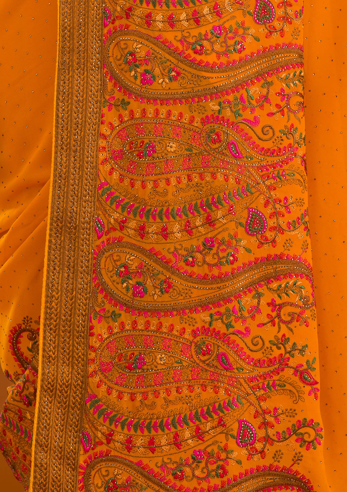 Mustard Threadwork Georgette Saree
