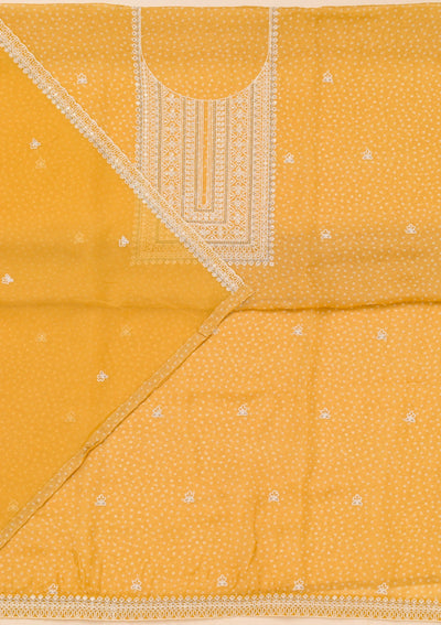 Mustard Threadwork Semi Crepe Unstitched Salwar Suit-Koskii