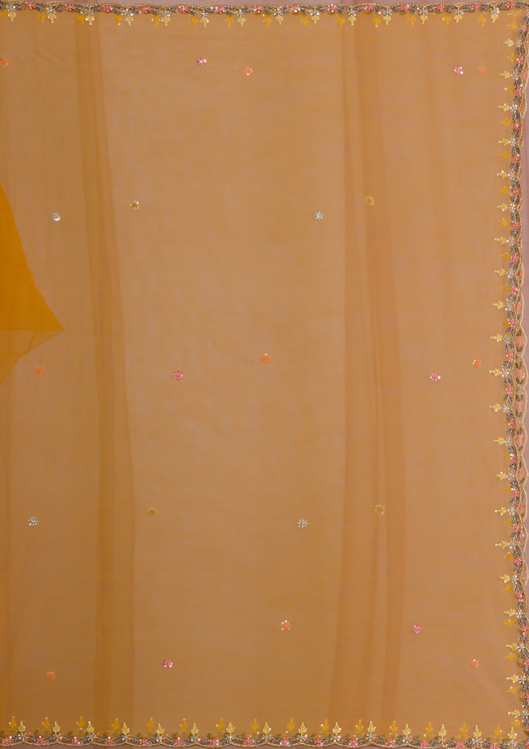Mustard Threadwork Tissue Readymade Lehenga-Koskii