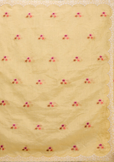 Mustard Threadwork Tissue Saree