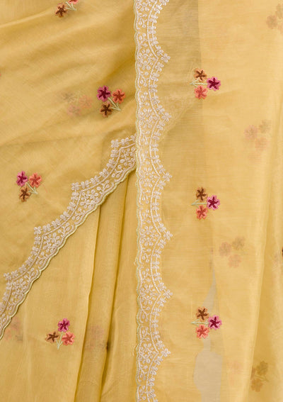 Mustard Threadwork Tissue Saree