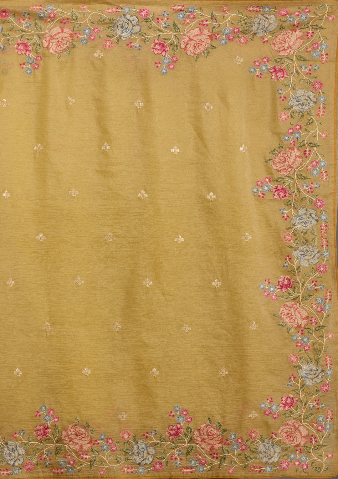 Mustard Threadwork Tissue Saree-Koskii
