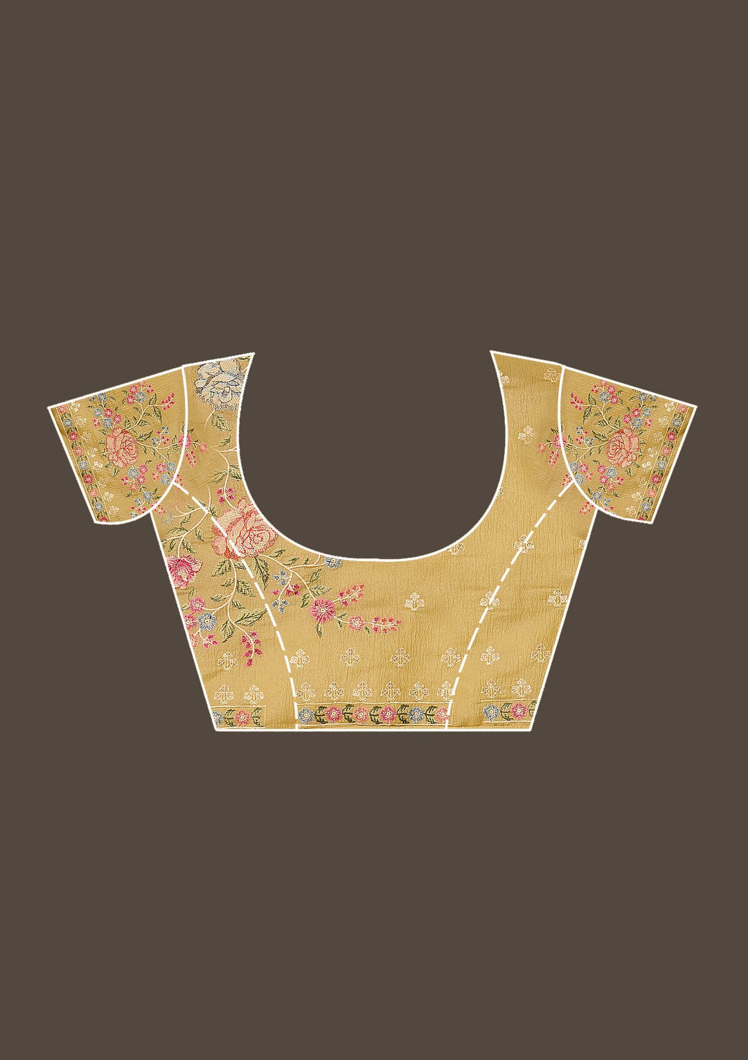 Mustard Threadwork Tissue Saree-Koskii