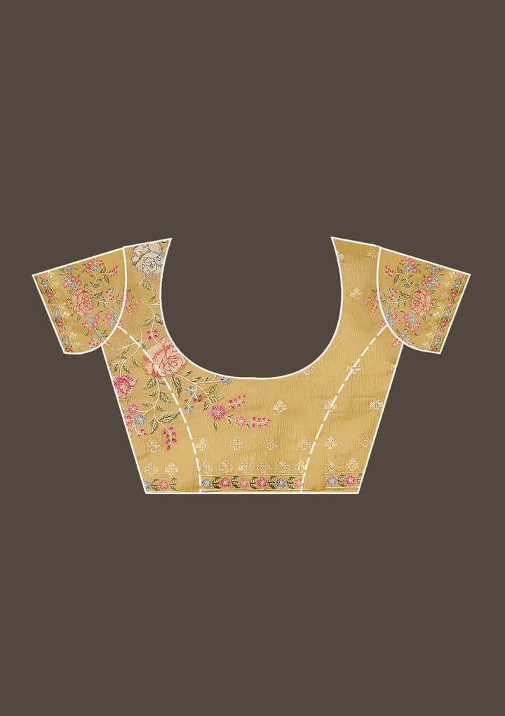 Mustard Threadwork Tissue Saree-Koskii