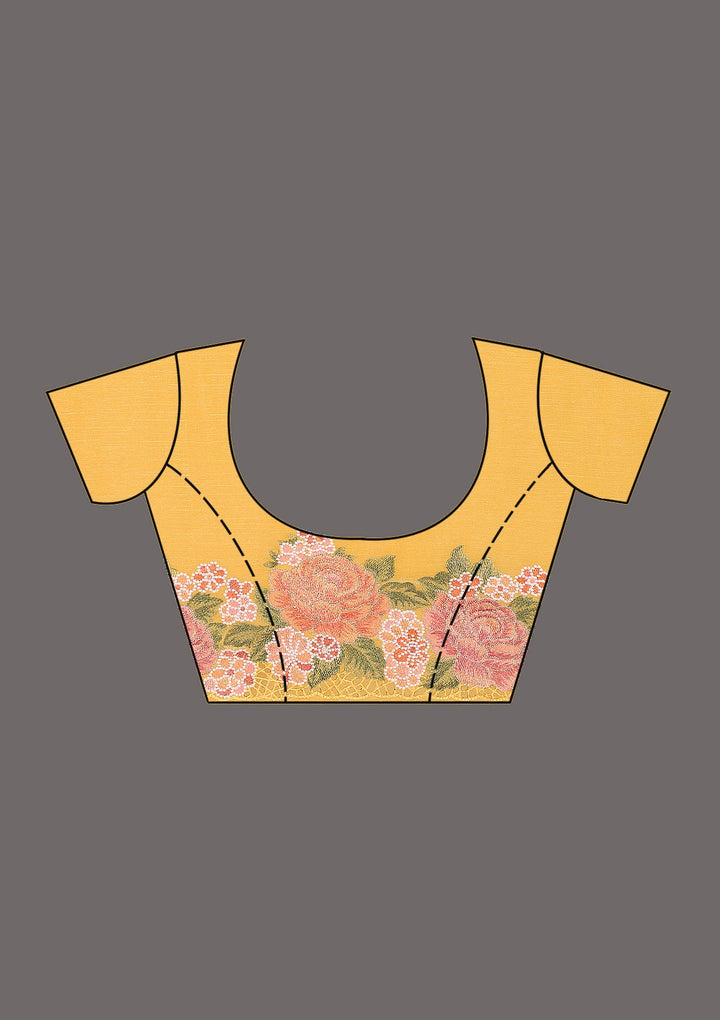 Mustard Threadwork Tissue Saree-Koskii