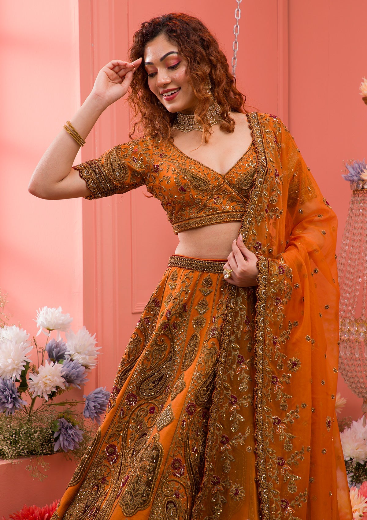 Mustard Zardosi Raw Silk Readymade Lehenga-Koskii