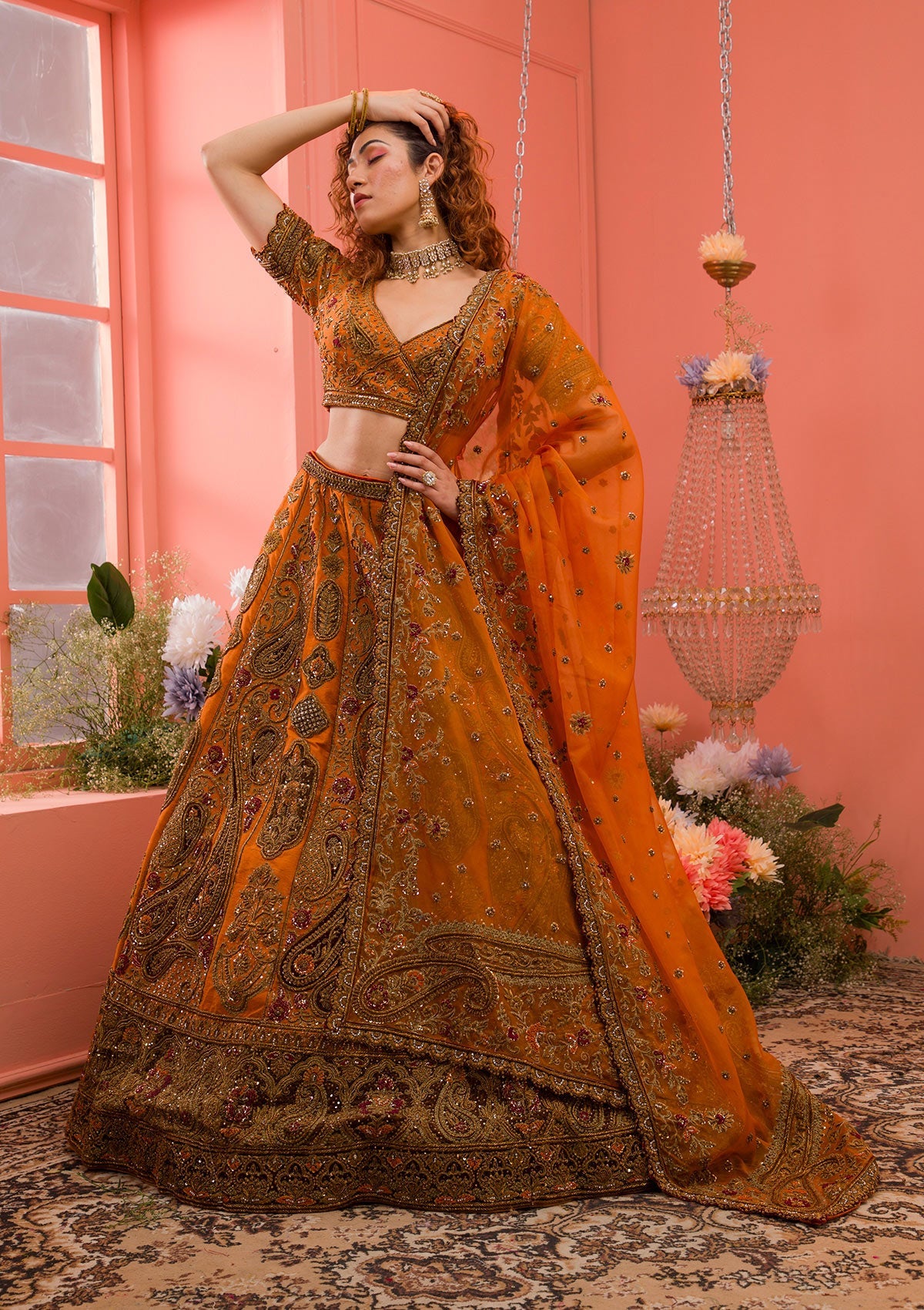 Mustard Zardosi Raw Silk Readymade Lehenga-Koskii