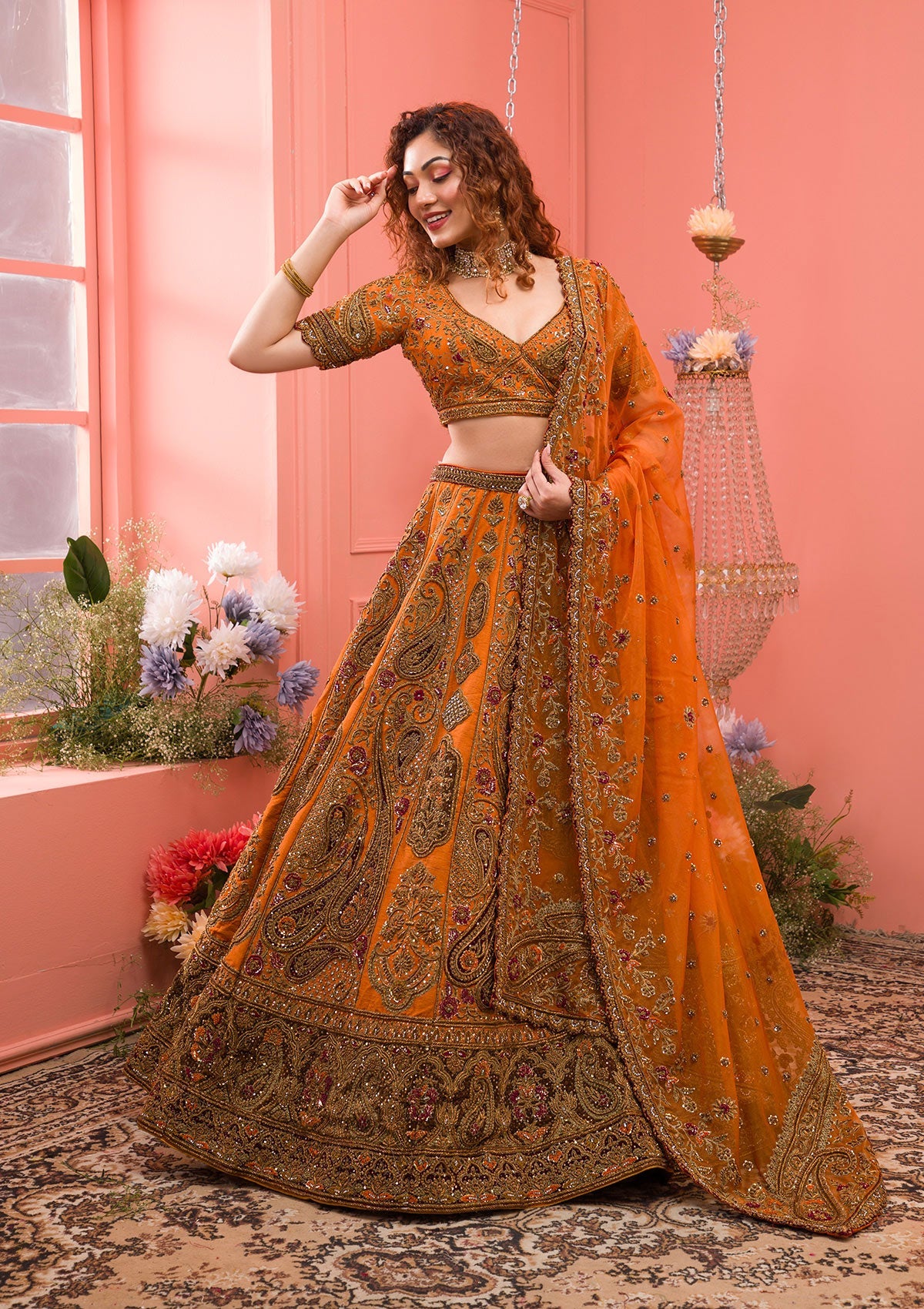 Mustard Zardosi Raw Silk Readymade Lehenga-Koskii