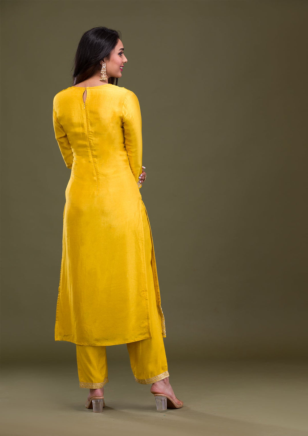 Mustard Zariwork Art Silk Readymade Sharara Kameez