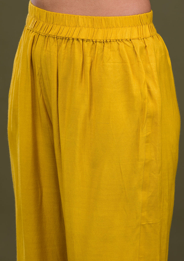 Mustard Zariwork Art Silk Readymade Sharara Kameez