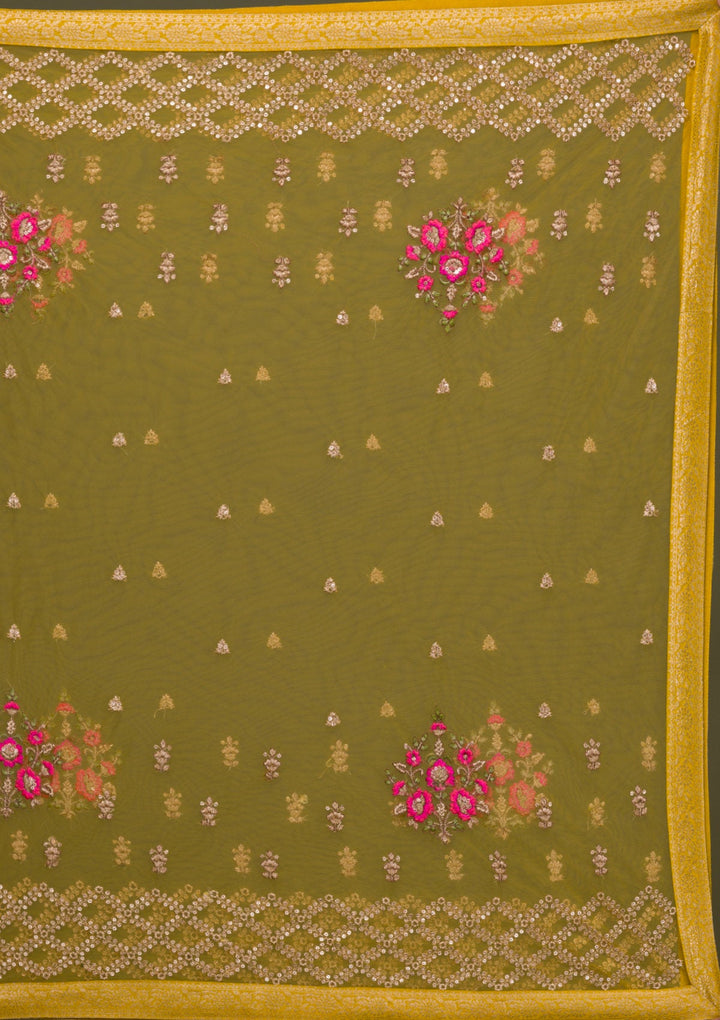 Mustard Zariwork Art Silk Readymade Sharara Kameez