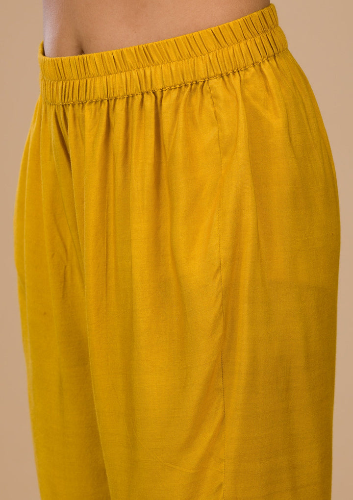 Mustard Zariwork Art Silk Readymade Sharara Kameez