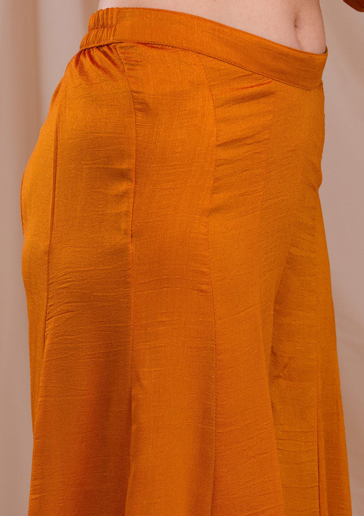 Mustard Zariwork Art Silk Readymade Salwar Suit-Koskii