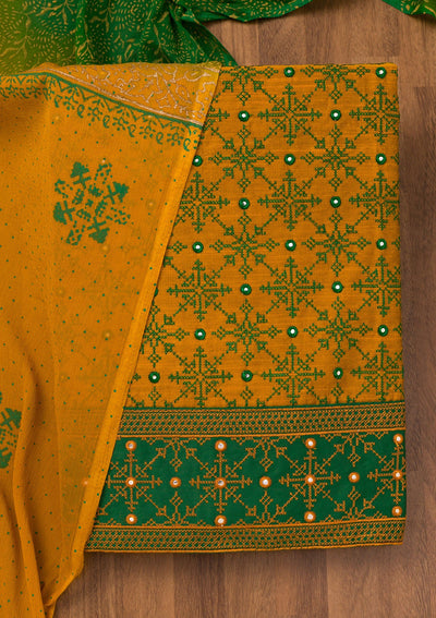 Mustard Zariwork Art Silk Unstitched Salwar Suit-Koskii