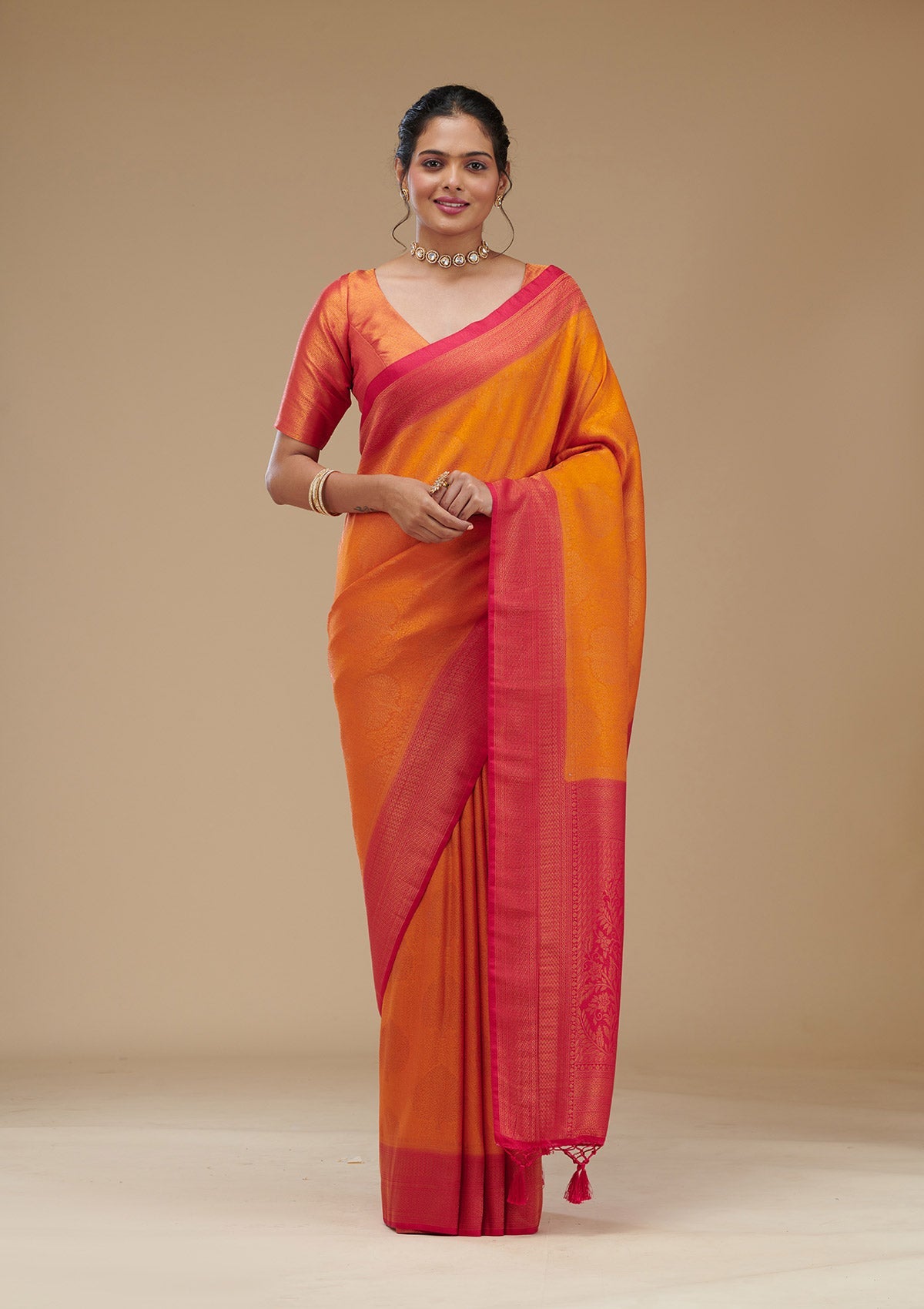 Mustard Zariwork Art Silk Saree-Koskii