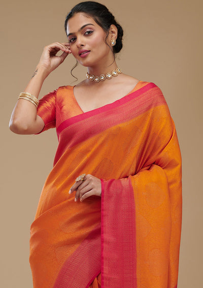 Mustard Zariwork Art Silk Saree-Koskii