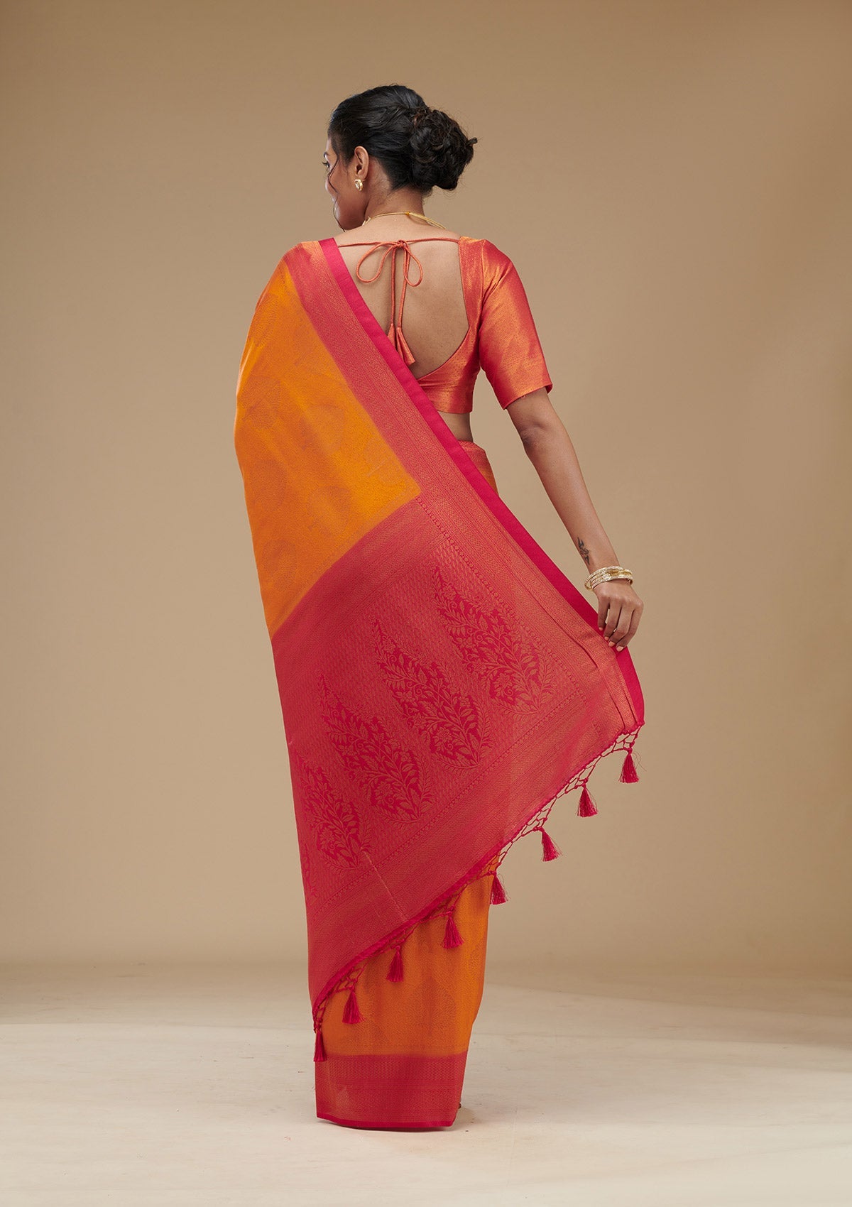 Mustard Zariwork Art Silk Saree-Koskii