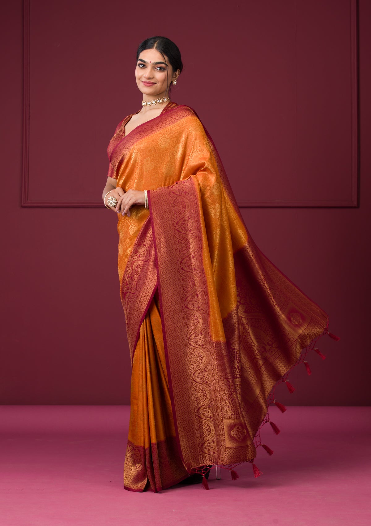 Mustard Zariwork Art Silk Saree