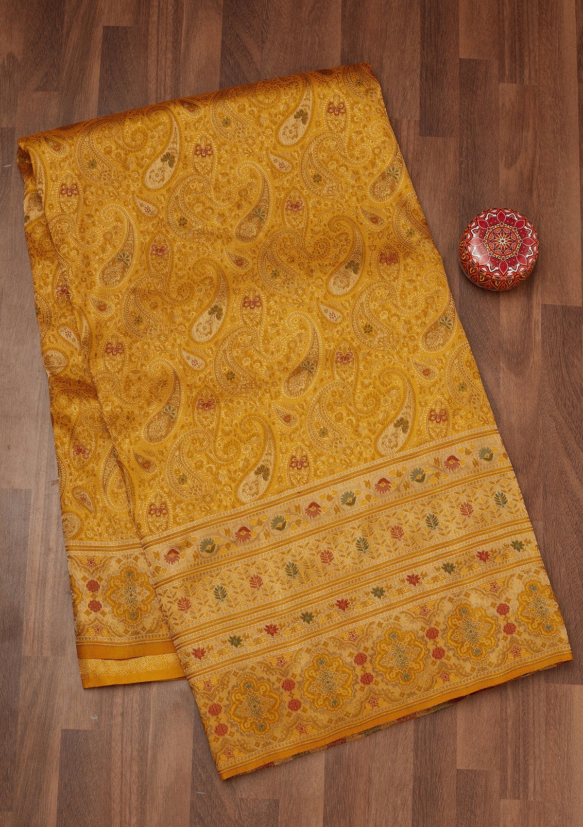 Mustard Zariwork Art Silk Saree-Koskii