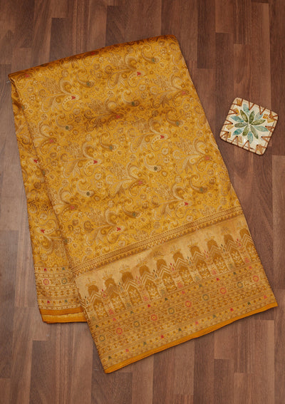 Mustard Zariwork Art Silk Saree-Koskii