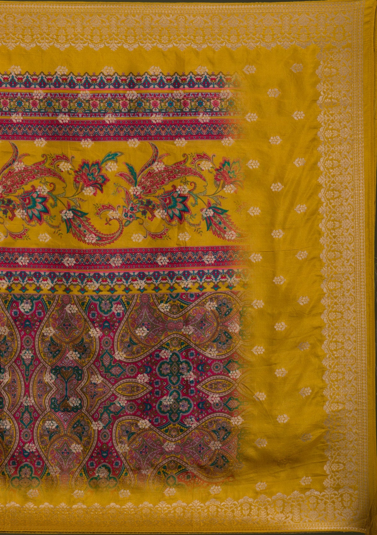 Mustard Zariwork Banarasi Readymade Salwar Suit-Koskii