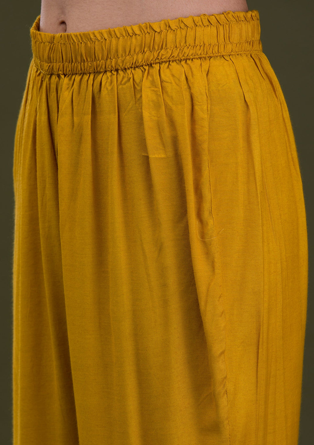 Mustard Zariwork Banarasi Readymade Salwar Suit-Koskii