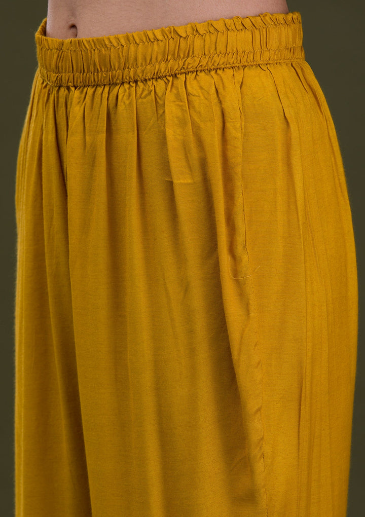 Mustard Zariwork Banarasi Readymade Salwar Suit-Koskii