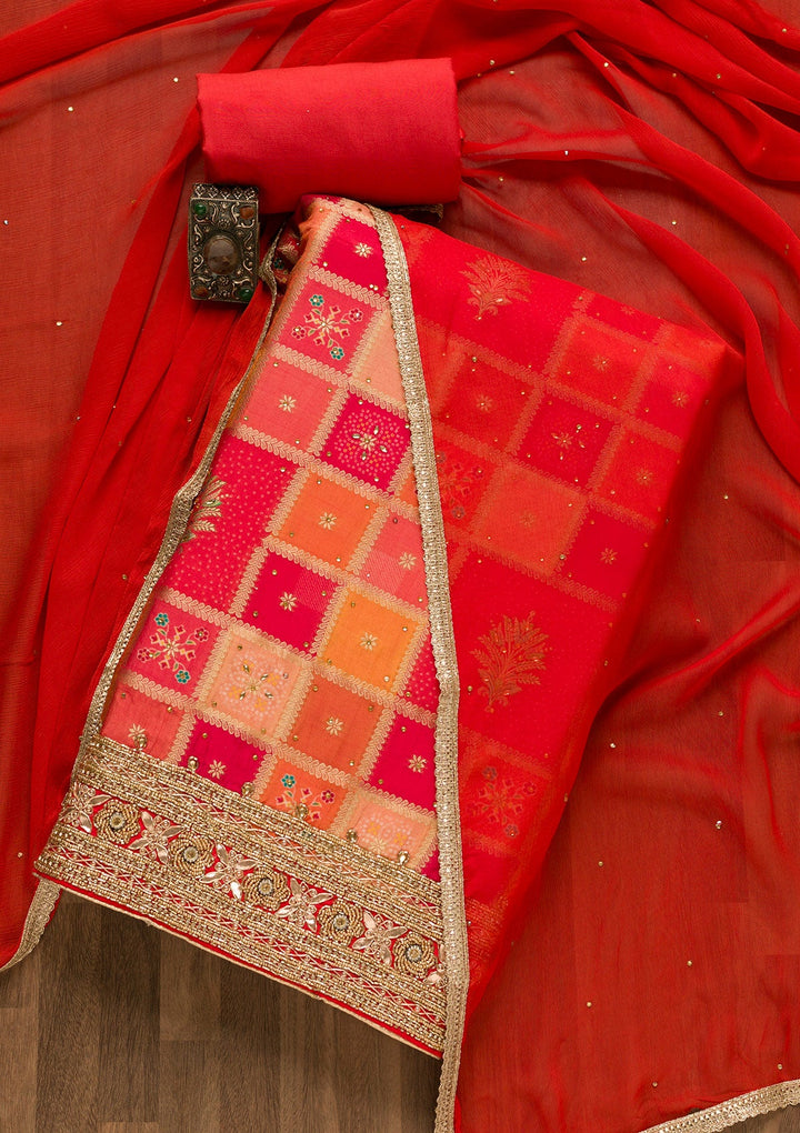 Mustard Zariwork Art Silk Unstitched Salwar Kameez-Koskii