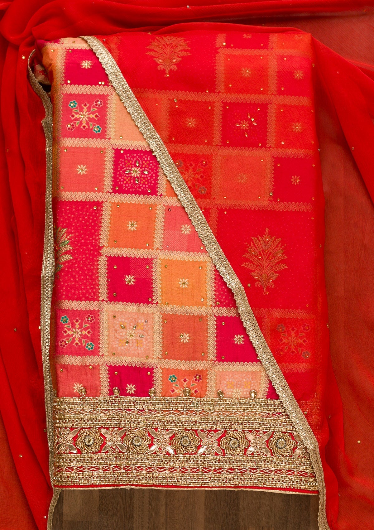 Mustard Zariwork Art Silk Unstitched Salwar Kameez-Koskii