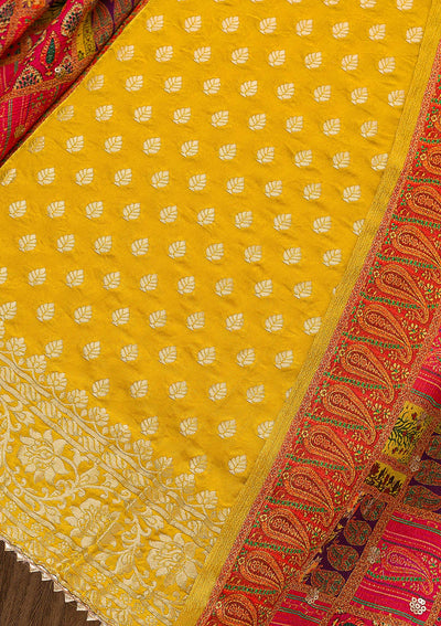 Mustard Zariwork Banarasi Unstitched Salwar Suit-Koskii