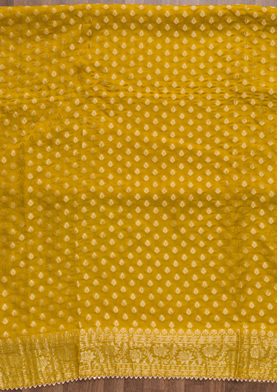 Mustard Zariwork Banarasi Unstitched Salwar Suit-Koskii