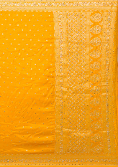 Mustard Zariwork Banarasi Silk Saree-Koskii