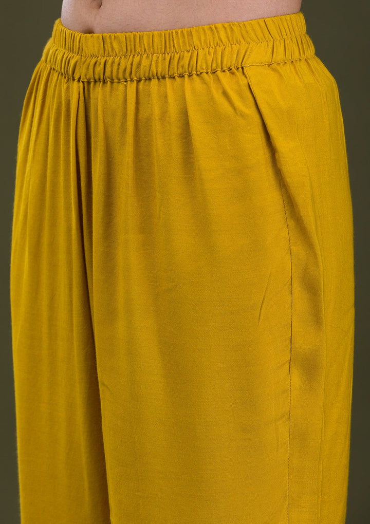 Mustard Zariwork Crepe Readymade Salwar Suit-Koskii
