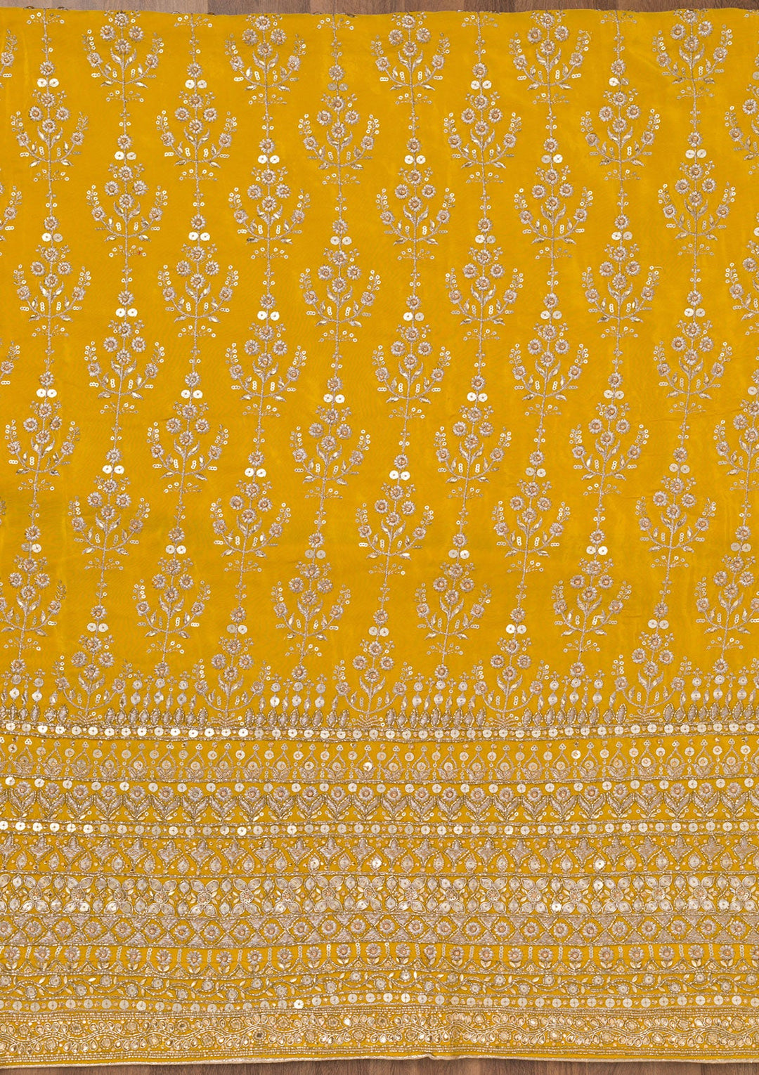 Mustard Zariwork Crepe Unstitched Salwar Suit-Koskii