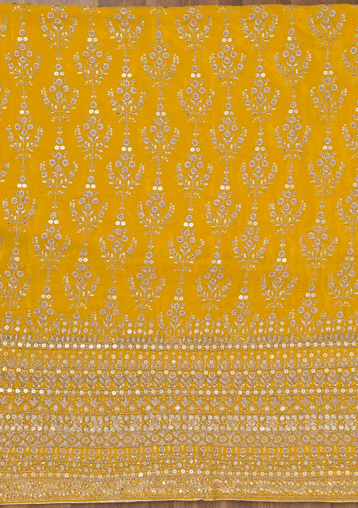 Mustard Zariwork Crepe Unstitched Salwar Suit-Koskii
