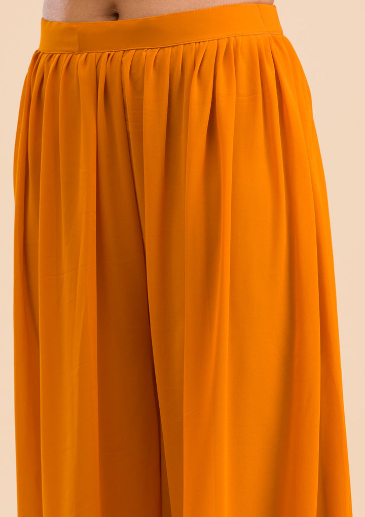 Mustard Zariwork Georgette Readymade Salwar Kameez-Koskii