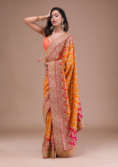 Mustard Zariwork Georgette Saree-Koskii