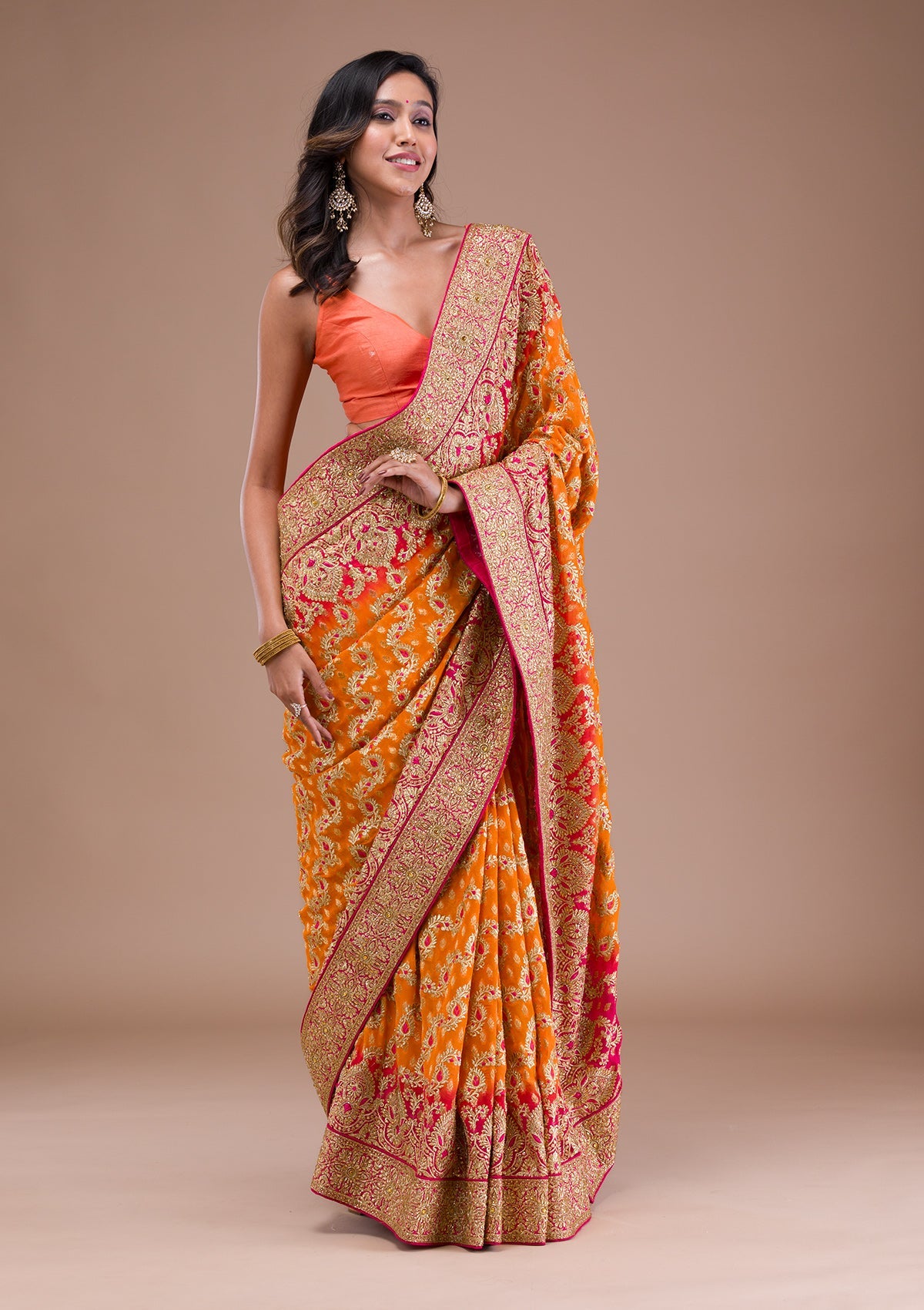 Mustard Zariwork Georgette Saree-Koskii