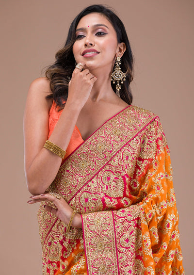 Mustard Zariwork Georgette Saree-Koskii