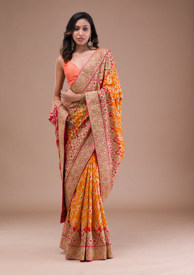 Mustard Zariwork Georgette Saree-Koskii