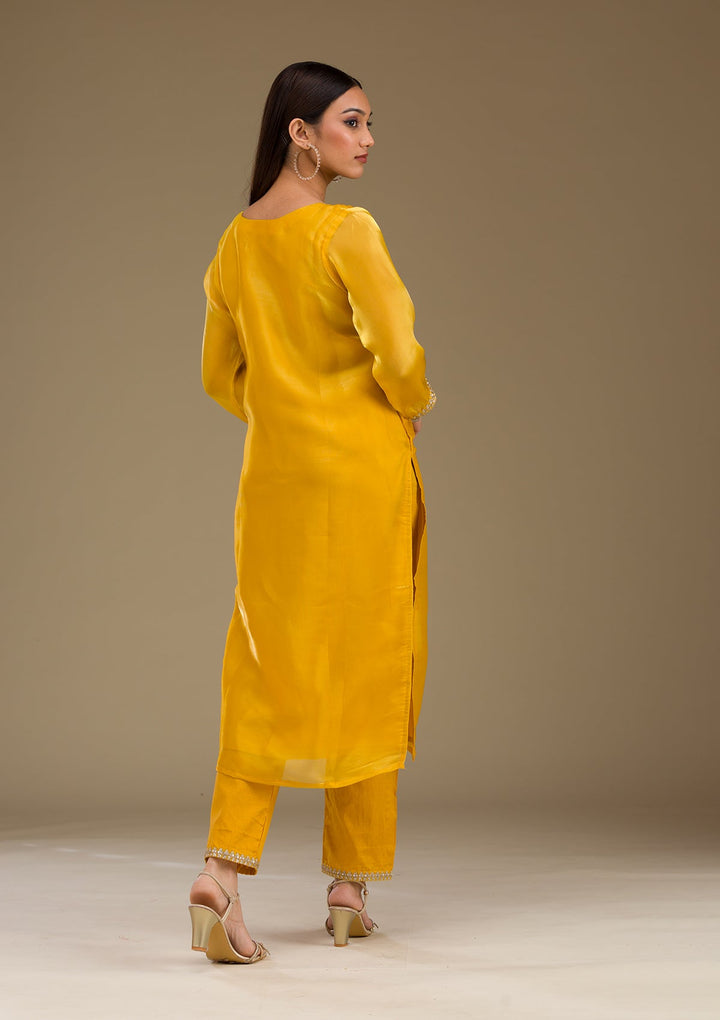 Mustard Zariwork Imported Fabric Readymade Salwar Suit-Koskii