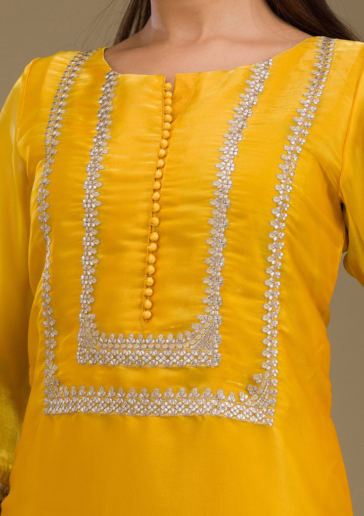 Mustard Zariwork Imported Fabric Readymade Salwar Suit-Koskii