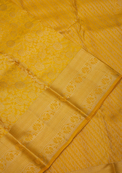 Mustard Zariwork Pure Silk Saree-Koskii