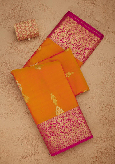 Mustard Zariwork Pure Silk Saree-Koskii