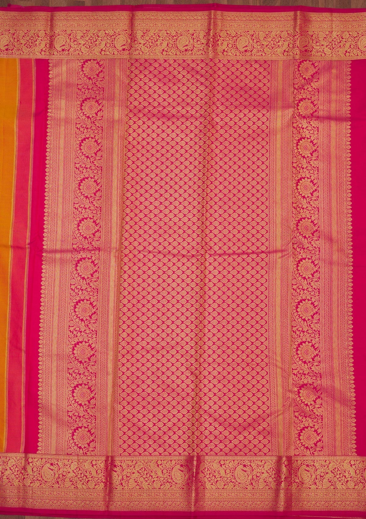 Mustard Zariwork Pure Silk Saree-Koskii