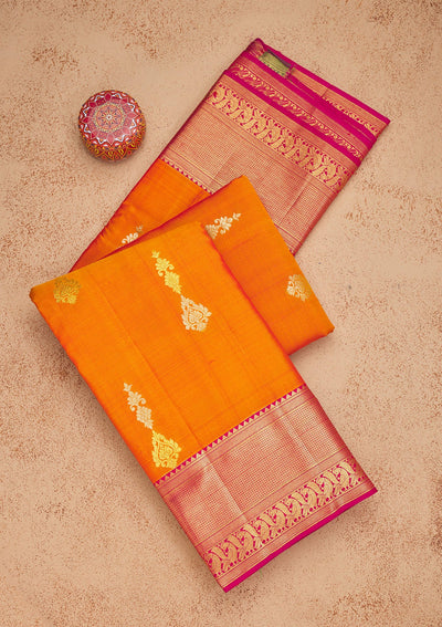 Mustard Zariwork Pure Silk Saree-Koskii