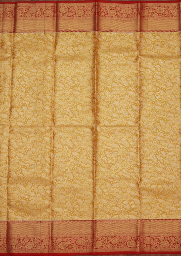 Mustard Zariwork Pure Silk Saree-Koskii